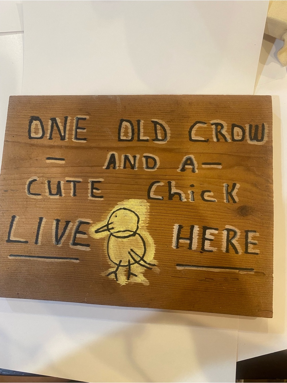 VTG Wooden Chick & Crow Sign - Yellow & Brown 9” x 5”